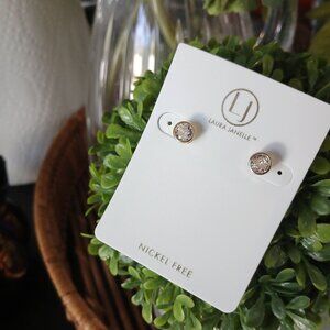 Laura Janelle Nickel Free bezel mount crystal gold post earrings NEW